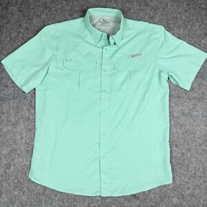Realtree Fishing Shirt Performance Mens L Short Sleeve Button Up Green Vented